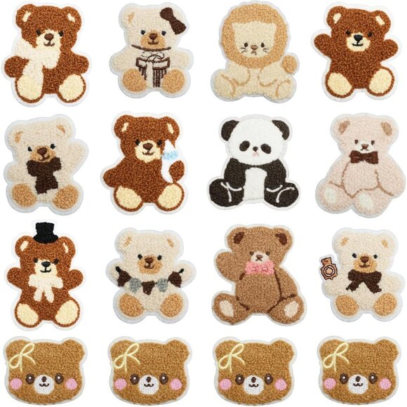 16pcs Plush Bear Embroidered Patches Cute Animal Appliques for Clothes and Bags - Picture 3 of 5
